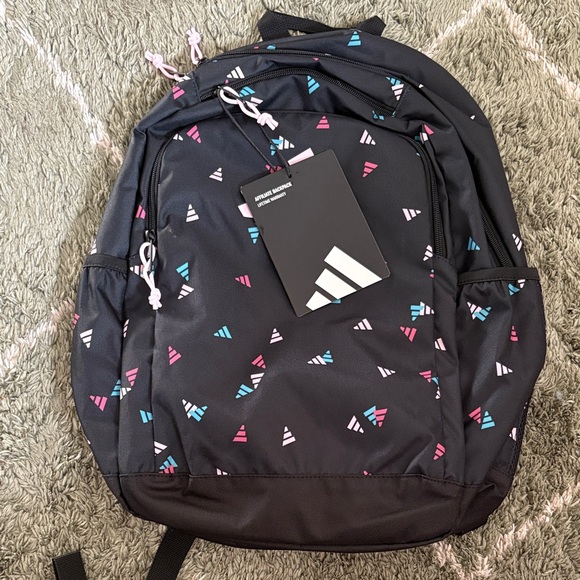 Adidas Black Backpack with Vibrant Triangle Accents - Picture 1 of 4